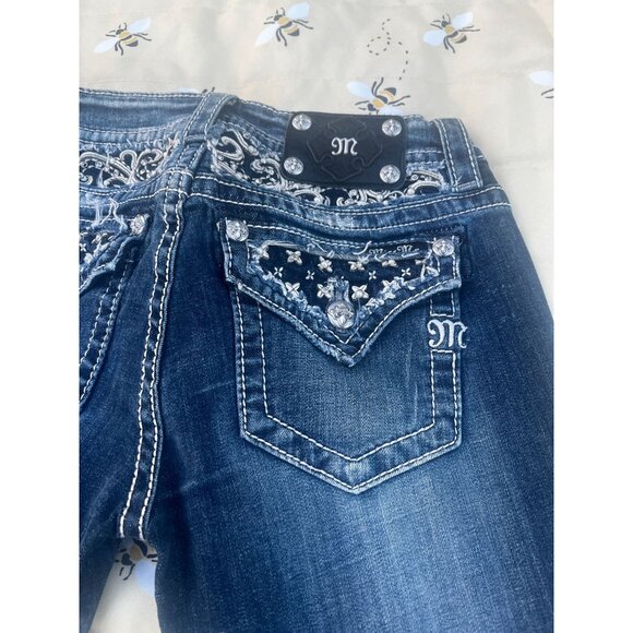 Miss Me Denim Dark Blue Signature Boot Coot Cut Rhinestone Denim Jp5002-32 sz 28 - Picture 8 of 9